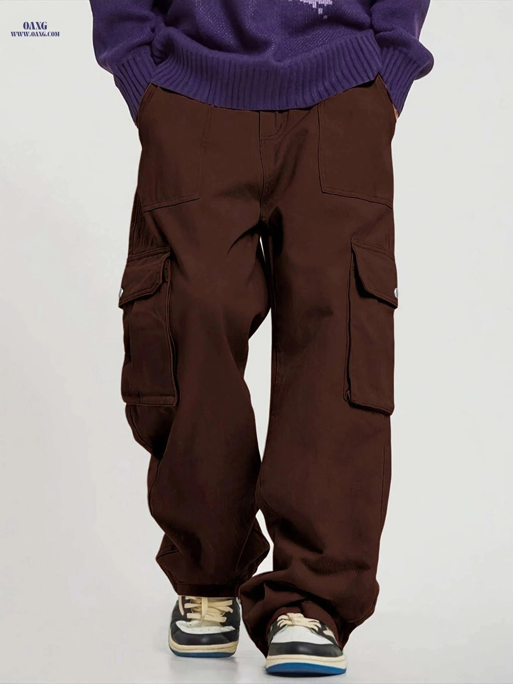 Men's Trendy Cargo Pants - Fashion Solid Color, Loose Fit Style   OAXG Dark Brown / FR S