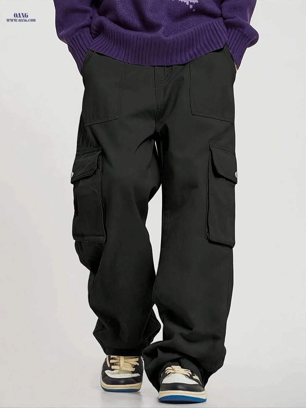 Men's Trendy Cargo Pants - Fashion Solid Color, Loose Fit Style   OAXG Dark Brown / FR S