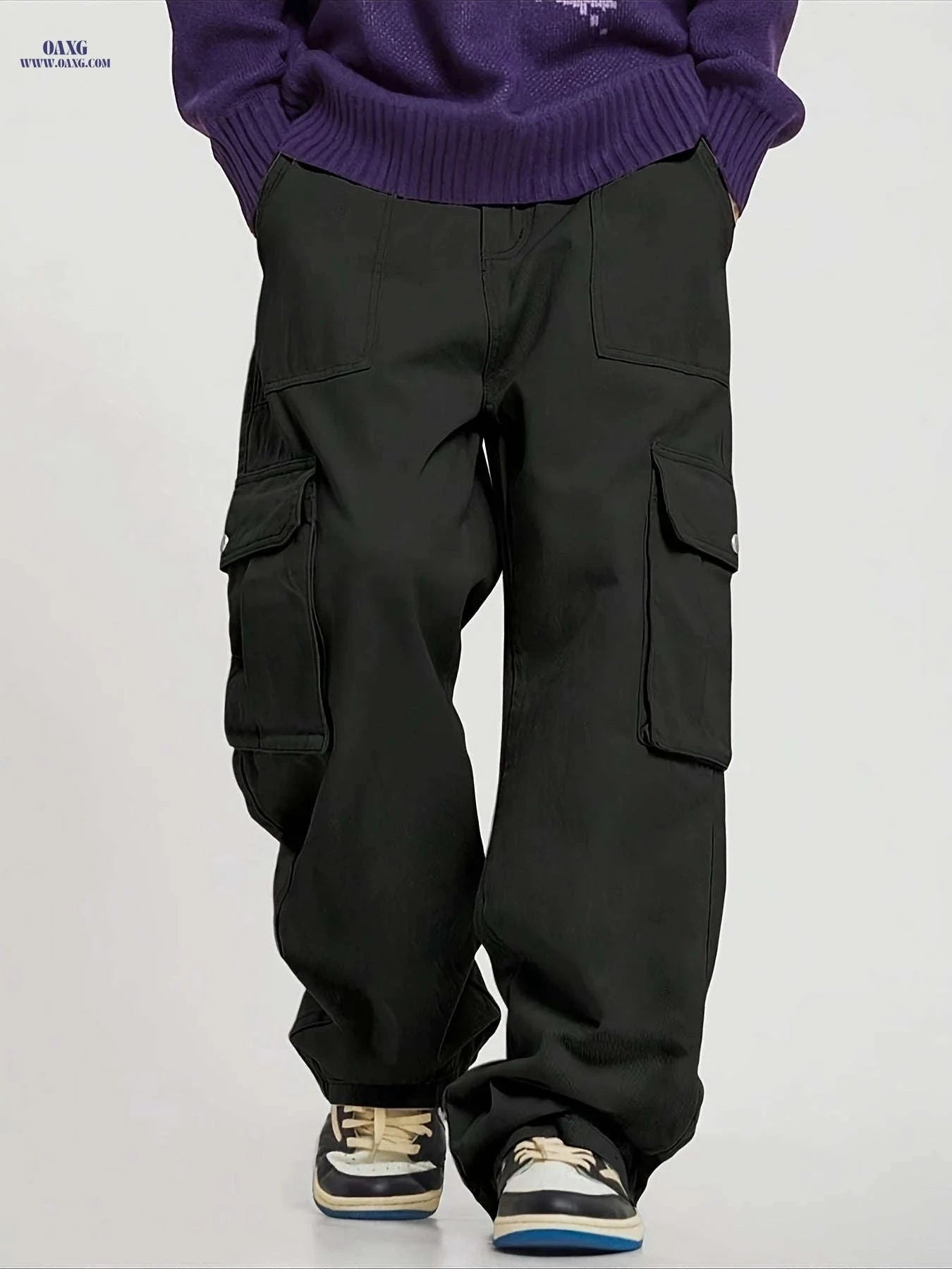 Men's Trendy Cargo Pants - Fashion Solid Color, Loose Fit Style   OAXG Dark Brown / FR S