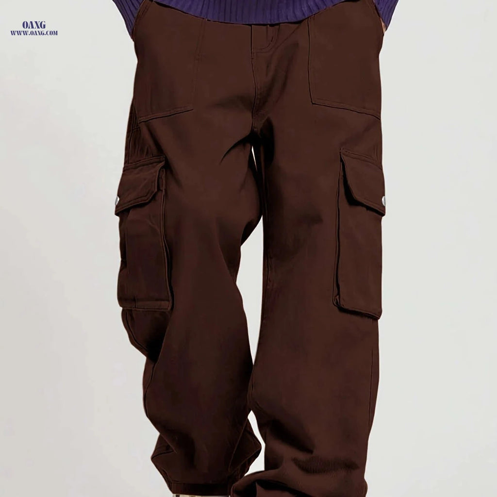 Men's Trendy Cargo Pants - Fashion Solid Color, Loose Fit Style   OAXG 