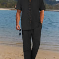 Men's Trendy Casual 2-Piece Set - Wave Stripe Short Sleeve Top & Pants   OAXG Black / FR S