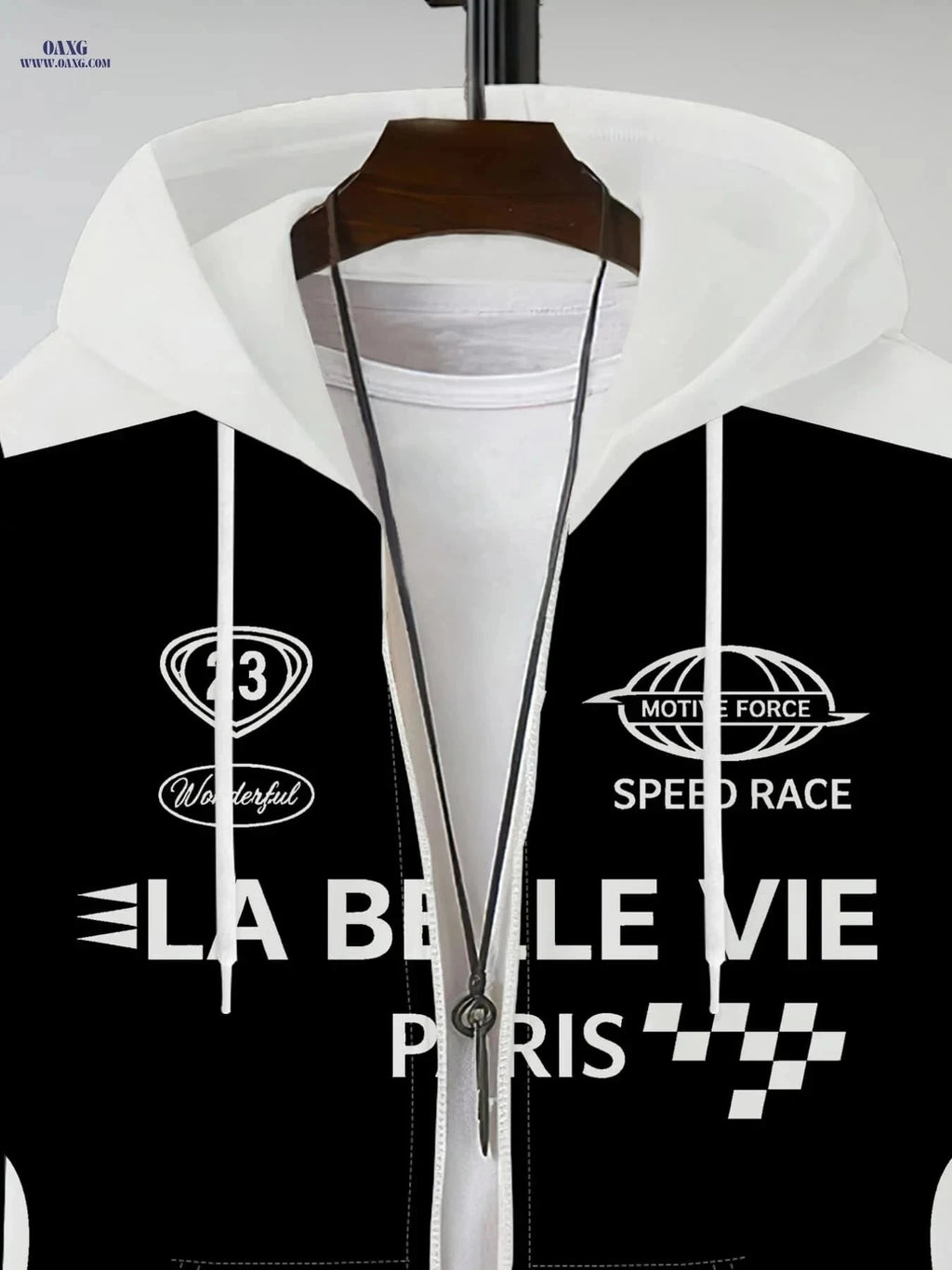 Men's Trendy Hooded Zip-Up Sweatshirt - Casual Racing Print Jacket   OAXG Mixed colors / FR S