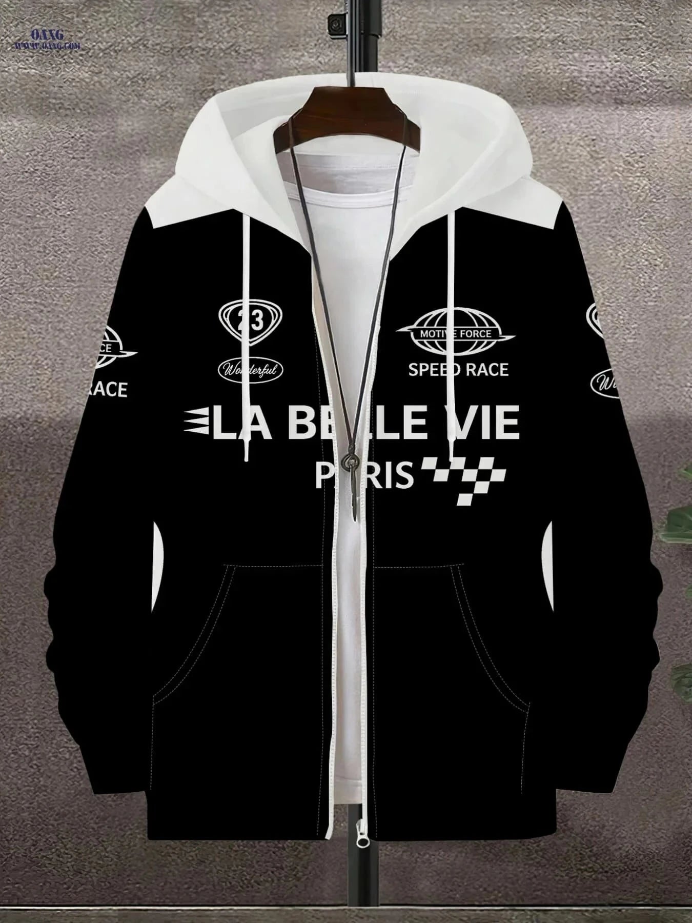 Men's Trendy Hooded Zip-Up Sweatshirt - Casual Racing Print Jacket   OAXG Mixed colors / FR S