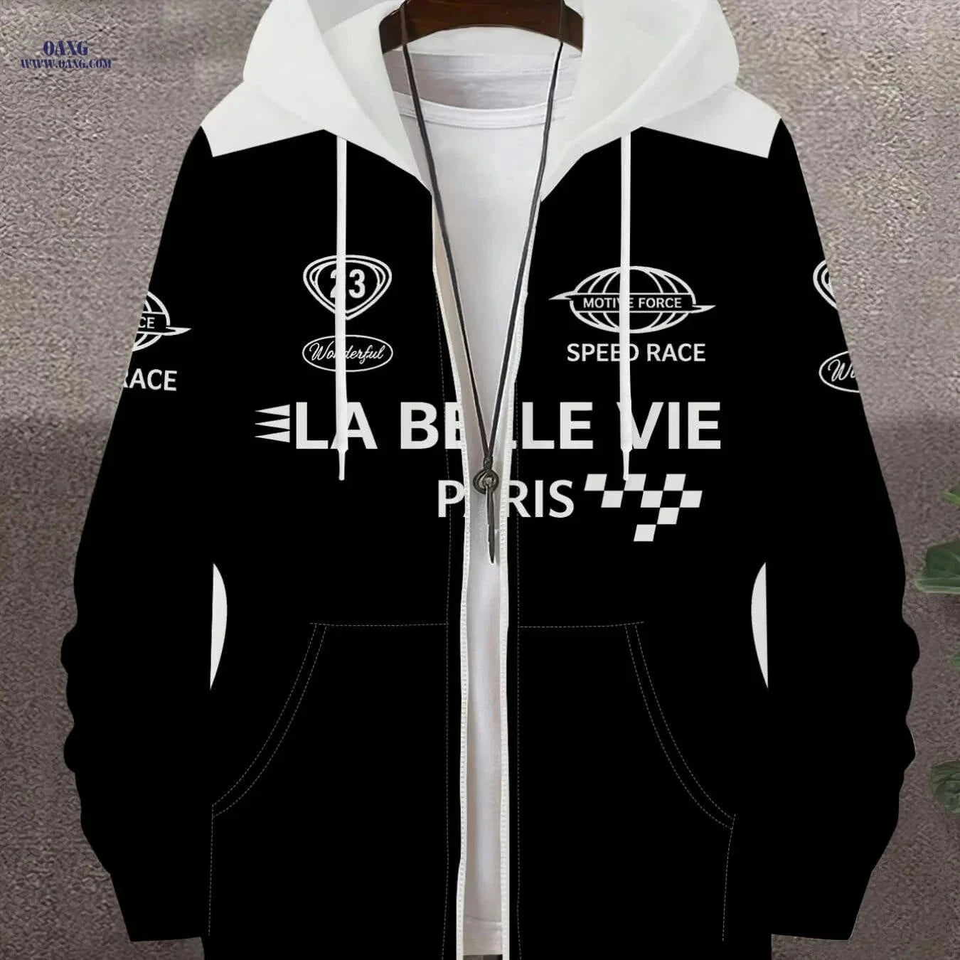 Men's Trendy Hooded Zip-Up Sweatshirt - Casual Racing Print Jacket   OAXG Mixed colors / FR S