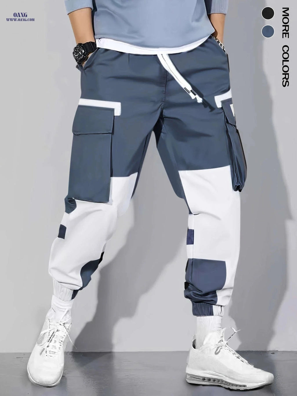 Men's Trendy Loose Cargo Pants - Multi-Pocket Color Block Design   OAXG 