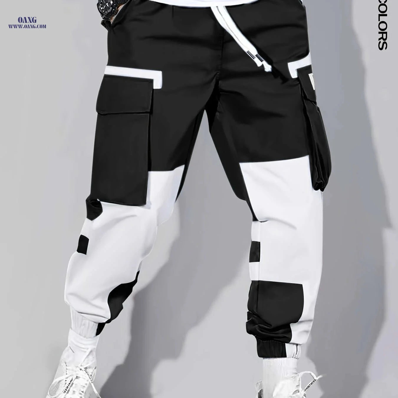 Men's Trendy Loose Cargo Pants - Multi-Pocket Color Block Design   OAXG 