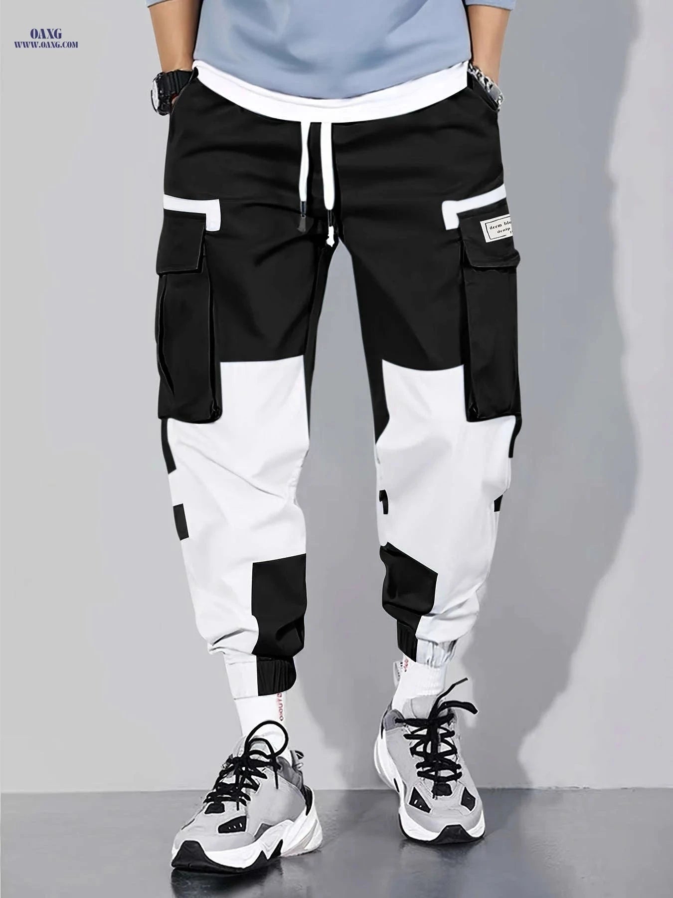 Men's Trendy Loose Cargo Pants - Multi-Pocket Color Block Design   OAXG 
