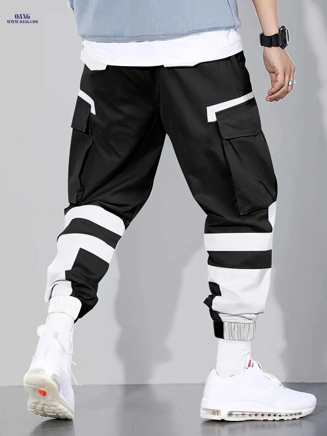 Men's Trendy Loose Cargo Pants - Multi-Pocket Color Block Design   OAXG Black / FR S