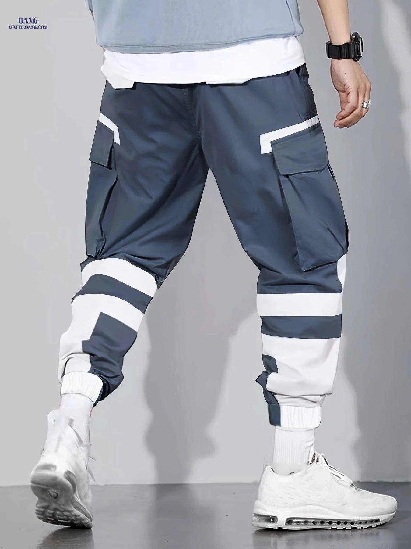 Men's Trendy Loose Cargo Pants - Multi-Pocket Color Block Design   OAXG 