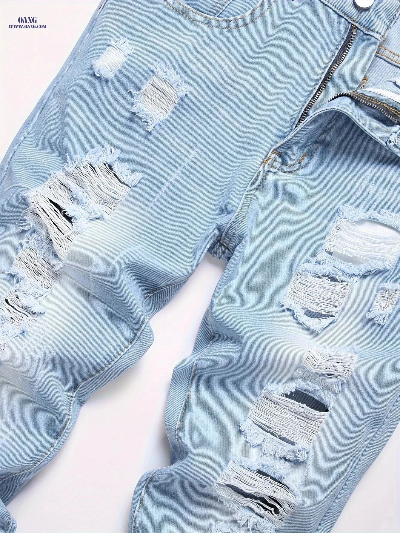 Men's Trendy Ripped Denim Jeans - Casual Street Style, Mid Waist   OAXG 