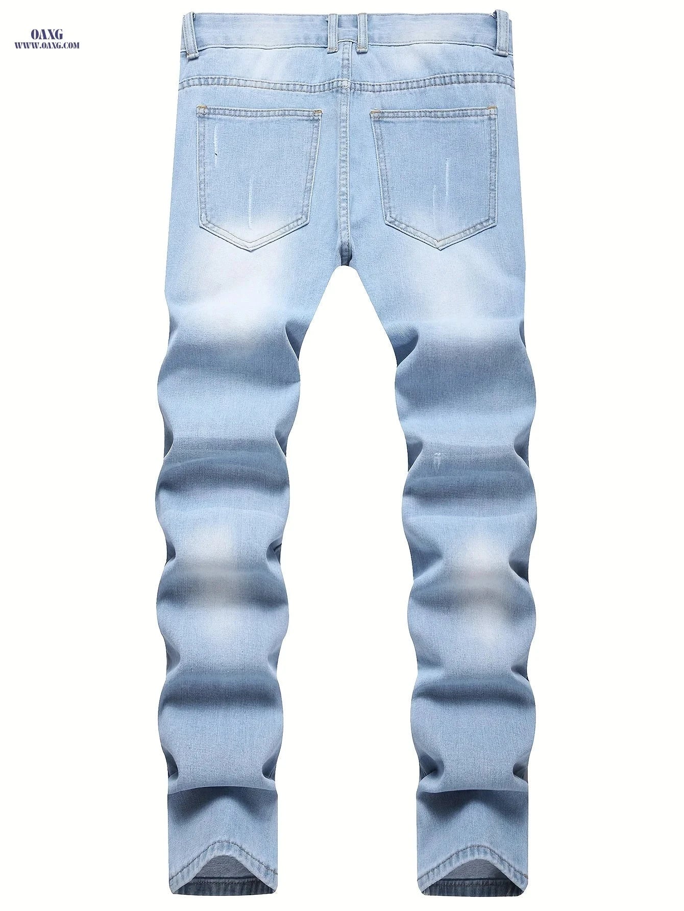 Men's Trendy Ripped Denim Jeans - Casual Street Style, Mid Waist   OAXG Light Washed Blue / FR 34-36