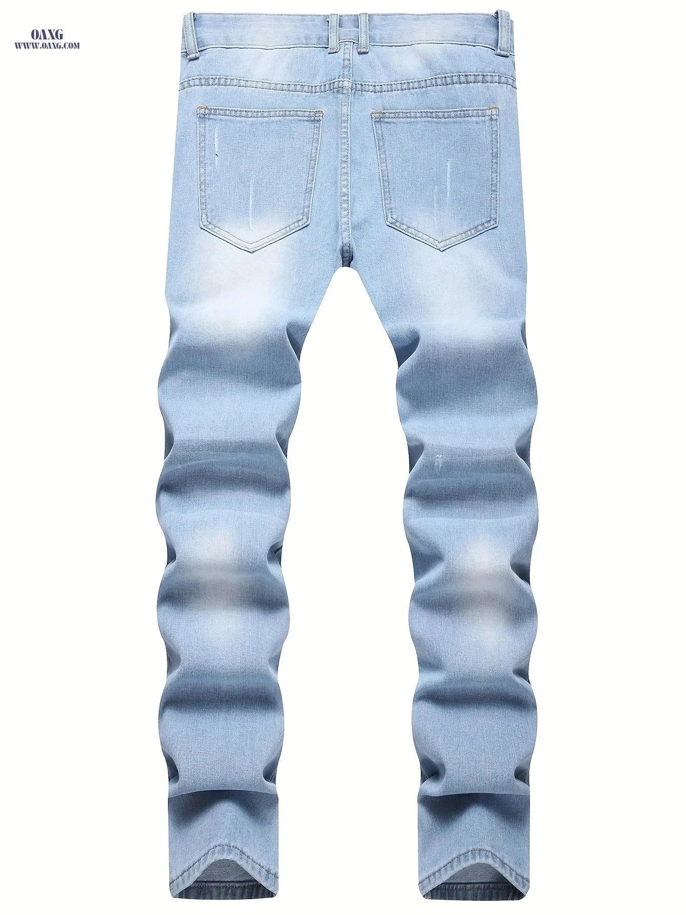 Men's Trendy Ripped Denim Jeans - Casual Street Style, Mid Waist   OAXG Light Washed Blue / FR 34-36