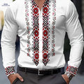 Men's Tribal Print Long Sleeve Dress Shirt - 100% Polyester & Casual Fit   OAXG 