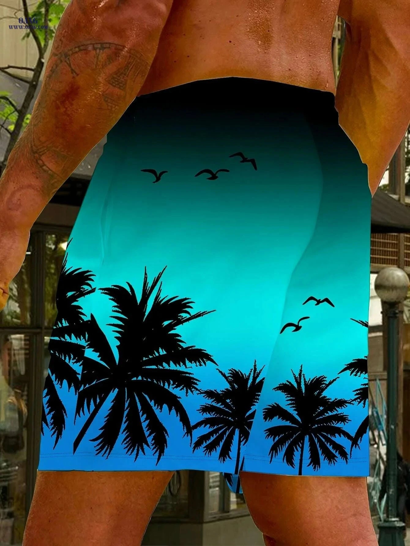 Men's Tropical Beach Shorts - Vibrant Palm Print, Lightweight Comfort   OAXG Mixed Color / M