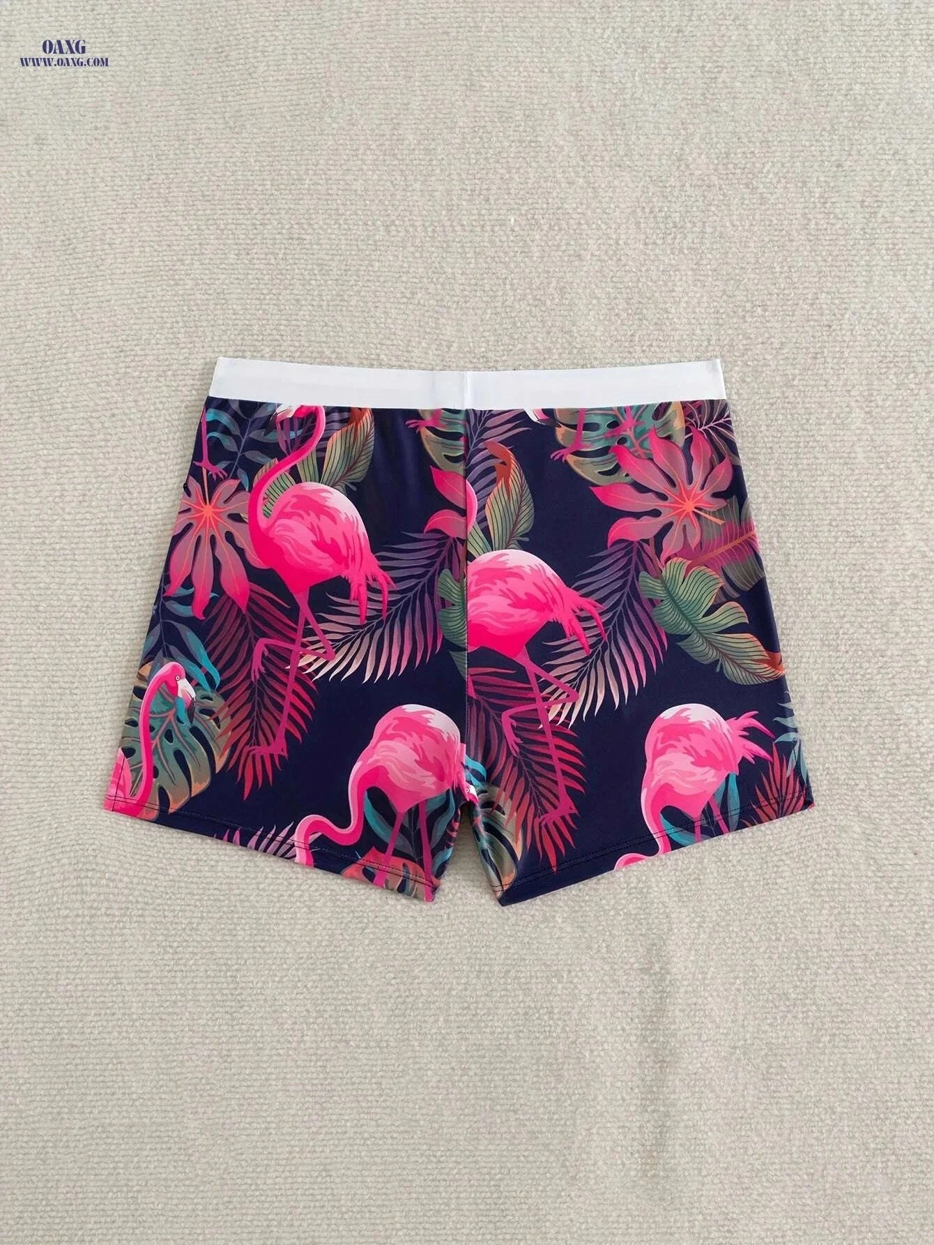 Men's Tropical Flamingo Swim Trunks - Lightweight, Pink & Blue Design   OAXG Mixed Color / S
