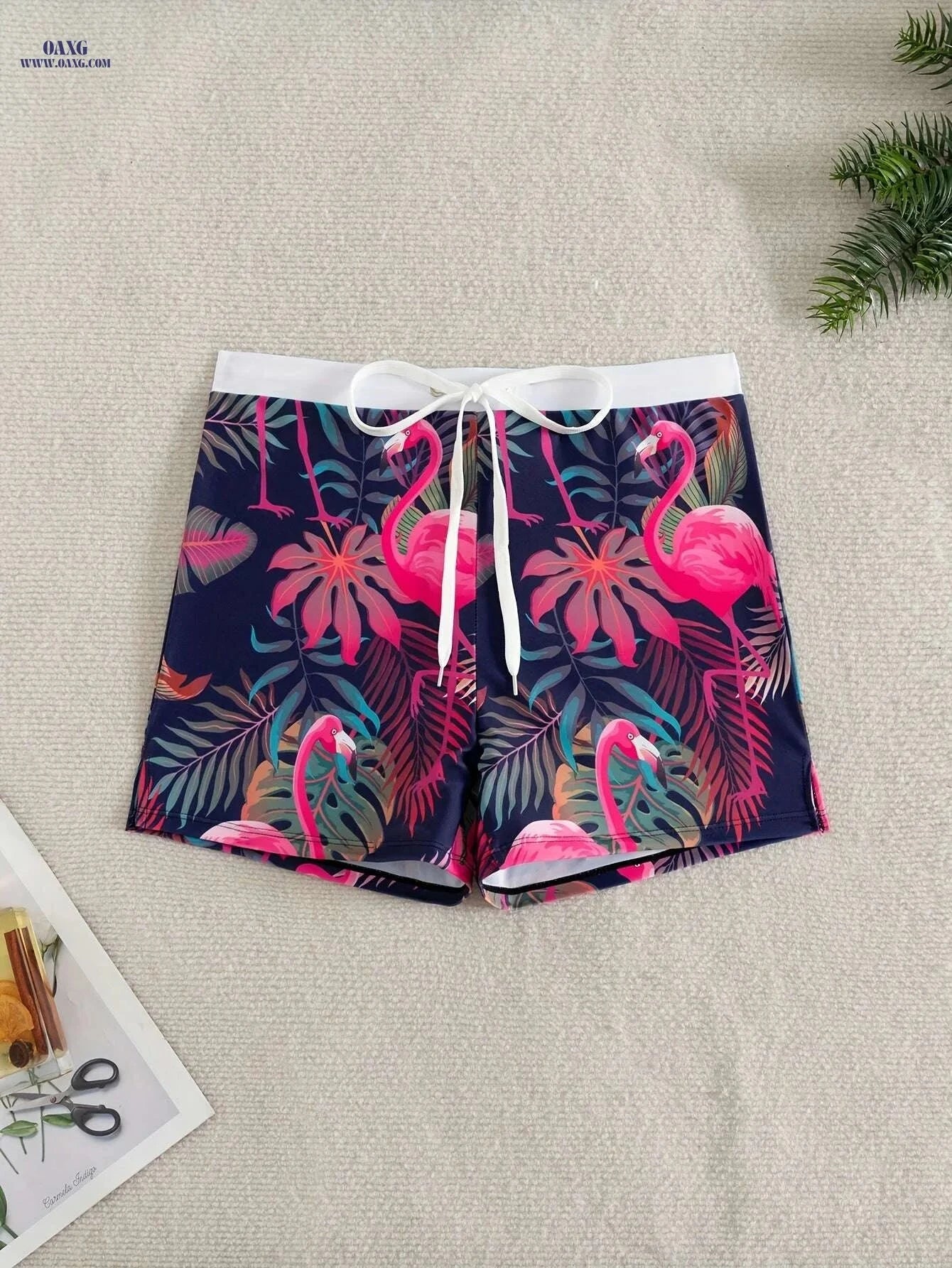 Men's Tropical Flamingo Swim Trunks - Lightweight, Pink & Blue Design   OAXG Mixed Color / S