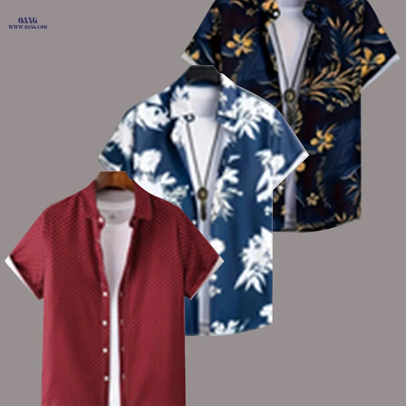 Men's Tropical Hibiscus Palm Leaf Print Summer Shirts - 3 Pack   OAXG Mixed colors / FR S