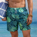 Men's Tropical Leaf Print Beach Shorts - Casual Vacation Style, Non-Stretch   OAXG 