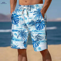 Men's Tropical Leaf Swim Shorts - Loose Fit, 2 Pockets, Vacation Style   OAXG Vibrant Blue / M