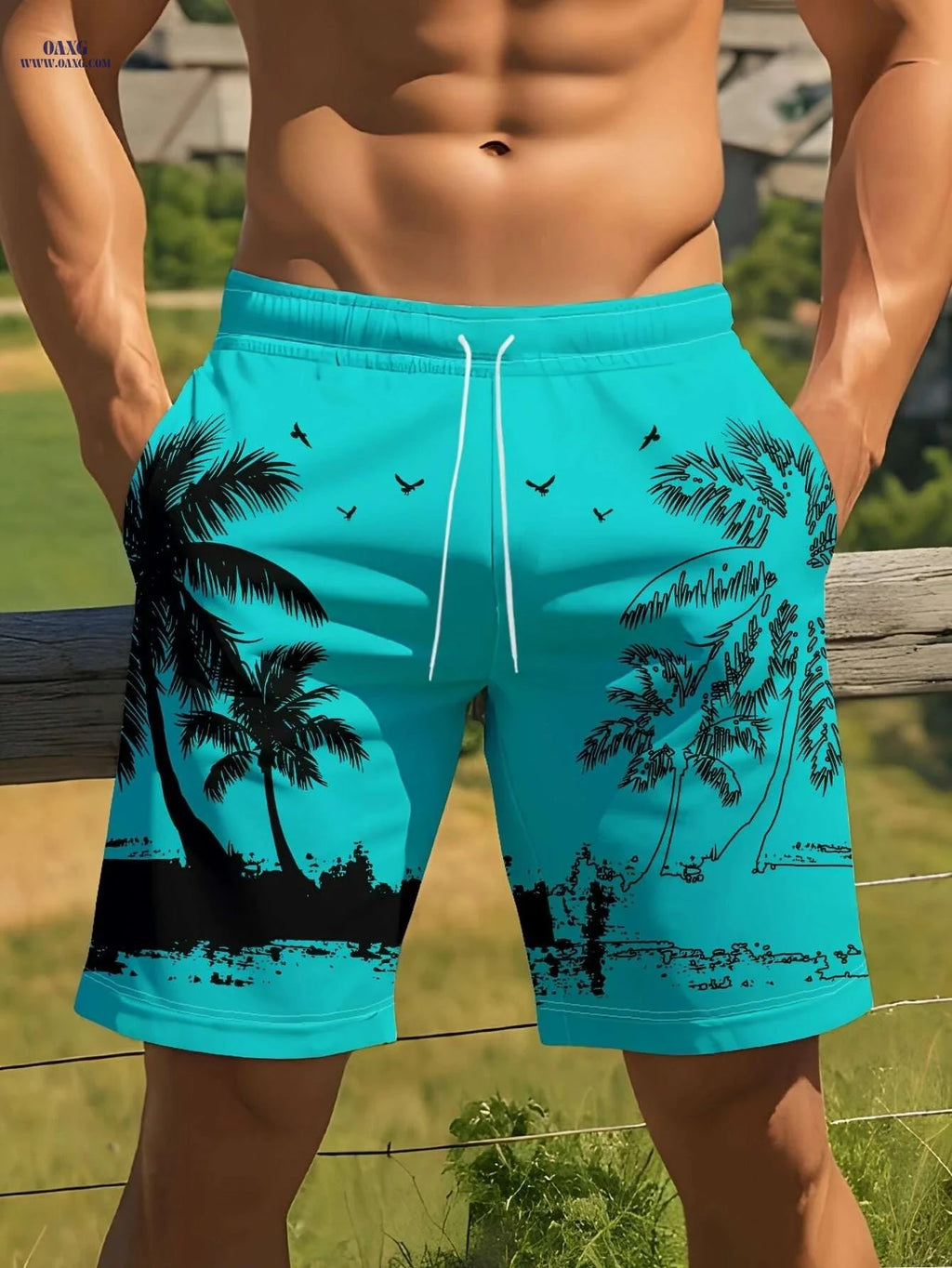 Men's Tropical Palm Beach Shorts - Quick-Dry, Lightweight & Stylish   OAXG Mixed Color / S