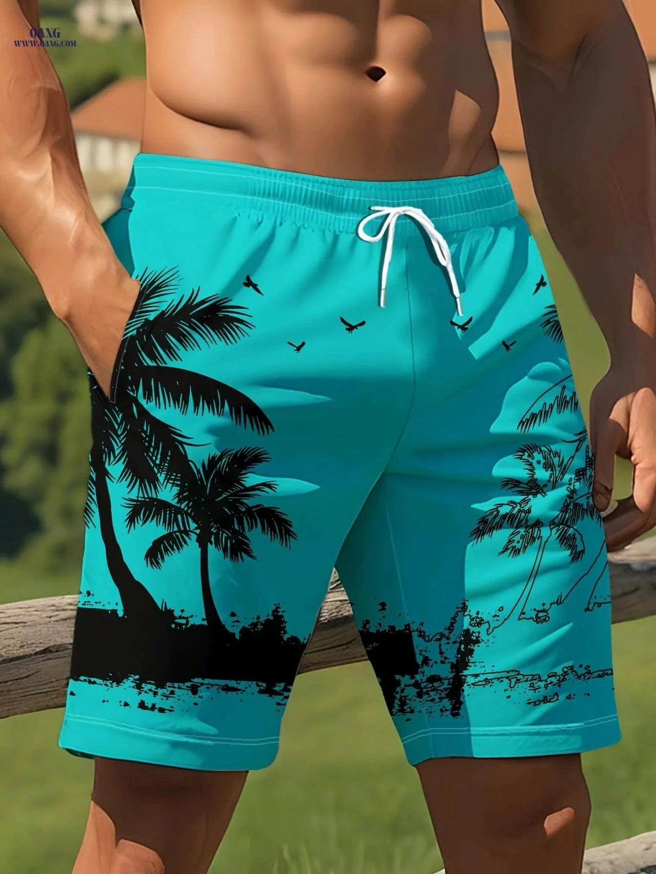 Men's Tropical Palm Beach Shorts - Quick-Dry, Lightweight & Stylish   OAXG Mixed Color / S