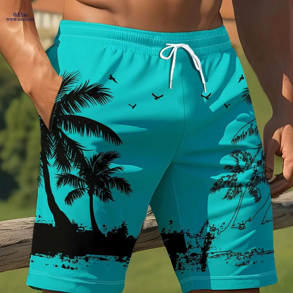 Men's Tropical Palm Beach Shorts - Quick-Dry, Lightweight & Stylish   OAXG Mixed Color / S