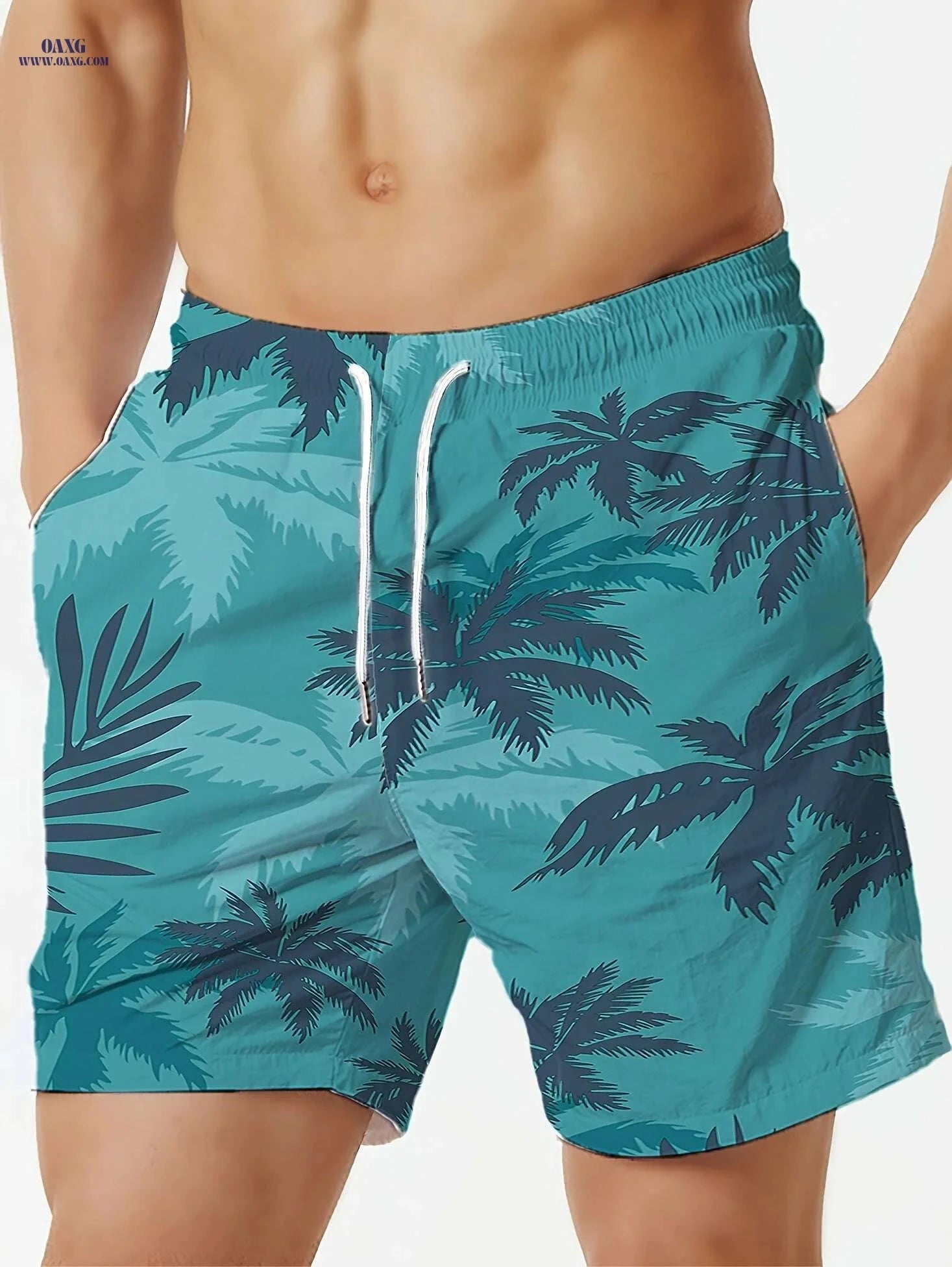 Men's Tropical Palm Tree Print Beach Shorts - Lightweight Quick-Dry Swim Trunks   OAXG Mixed Color / S