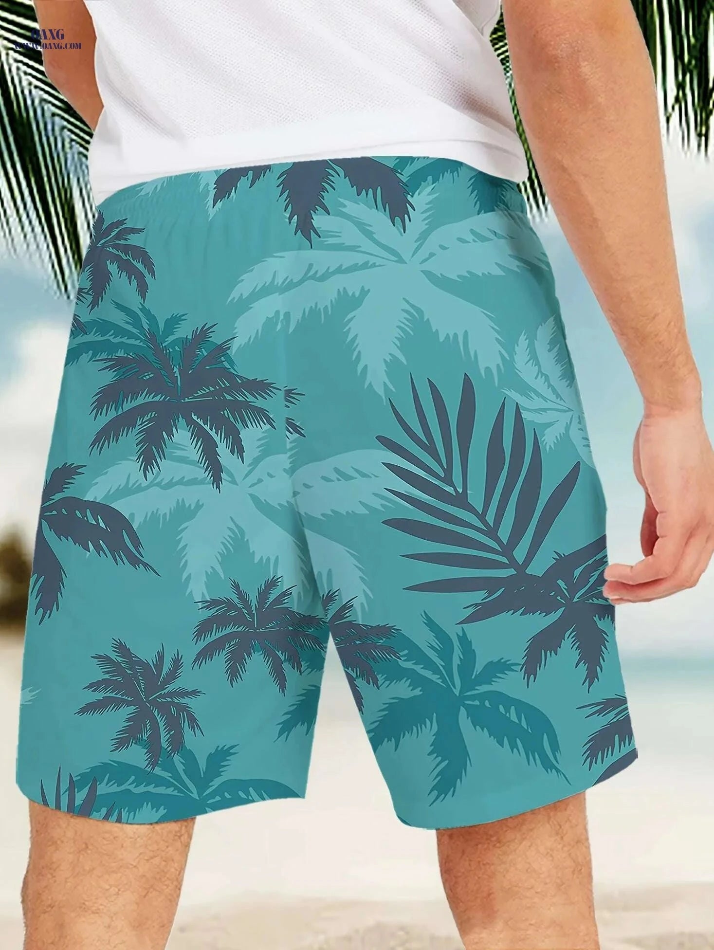 Men's Tropical Palm Tree Print Beach Shorts - Lightweight Quick-Dry Swim Trunks   OAXG Mixed Color / S