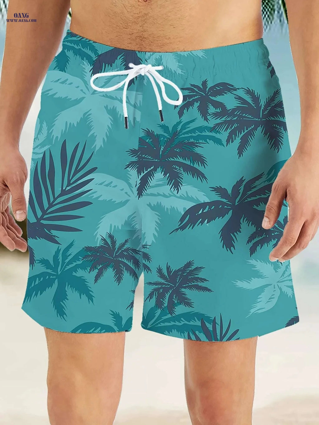 Men's Tropical Palm Tree Print Beach Shorts - Lightweight Quick-Dry Swim Trunks   OAXG Mixed Color / S