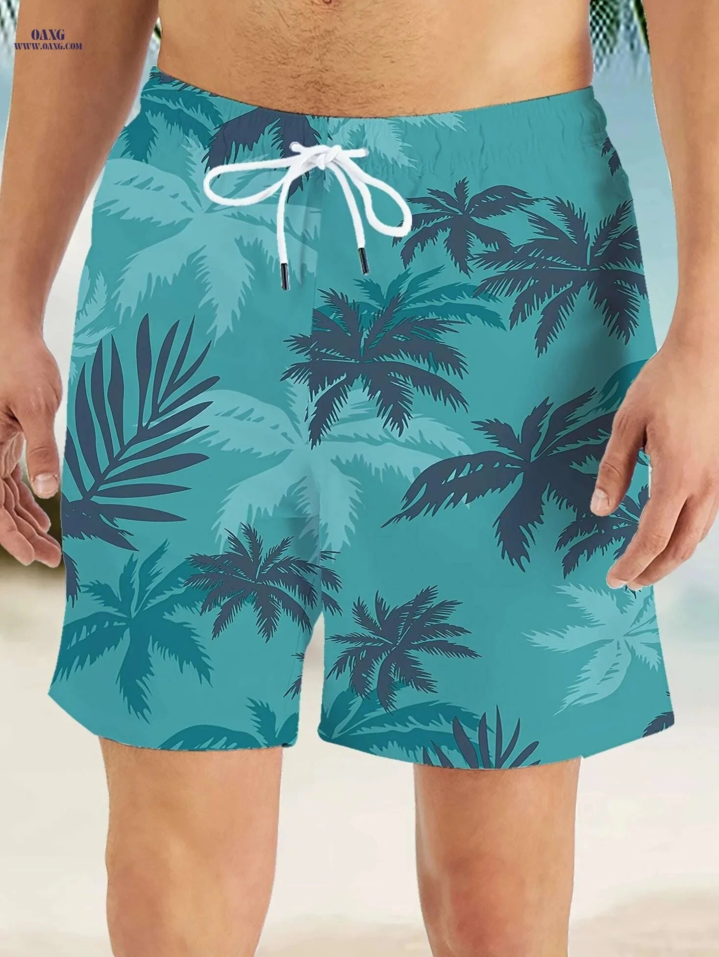 Men's Tropical Palm Tree Print Beach Shorts - Lightweight Quick-Dry Swim Trunks   OAXG Mixed Color / S