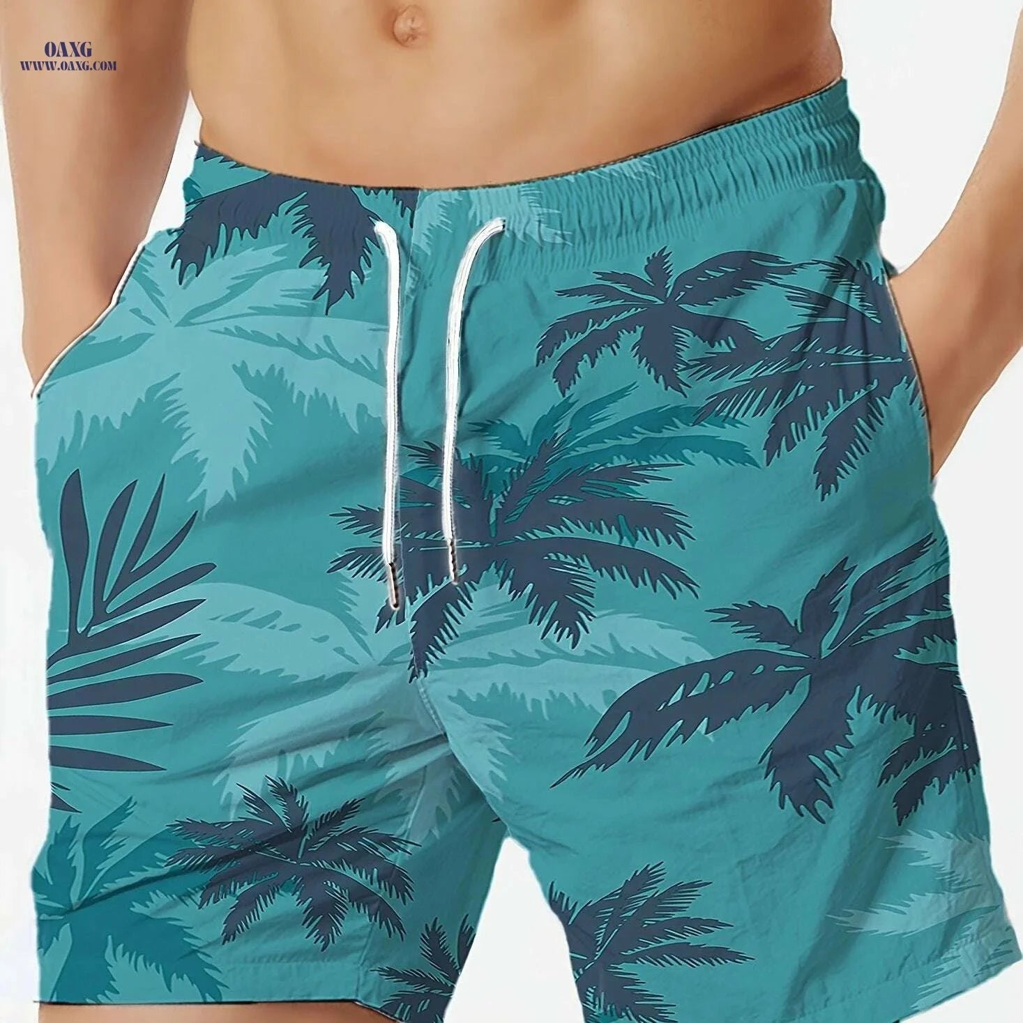 Men's Tropical Palm Tree Print Beach Shorts - Lightweight Quick-Dry Swim Trunks   OAXG Mixed Color / S