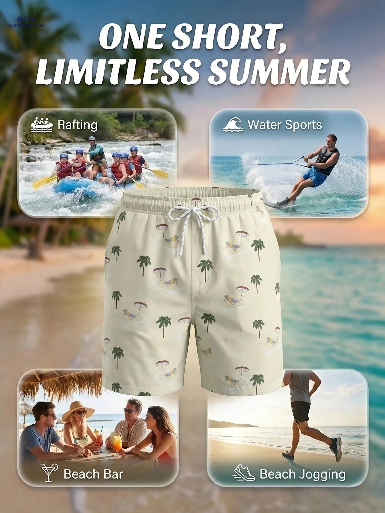 Men's Tropical Print Swim Shorts - Lightweight, Quick-Dry Beachwear   OAXG Mixed Color / FR S