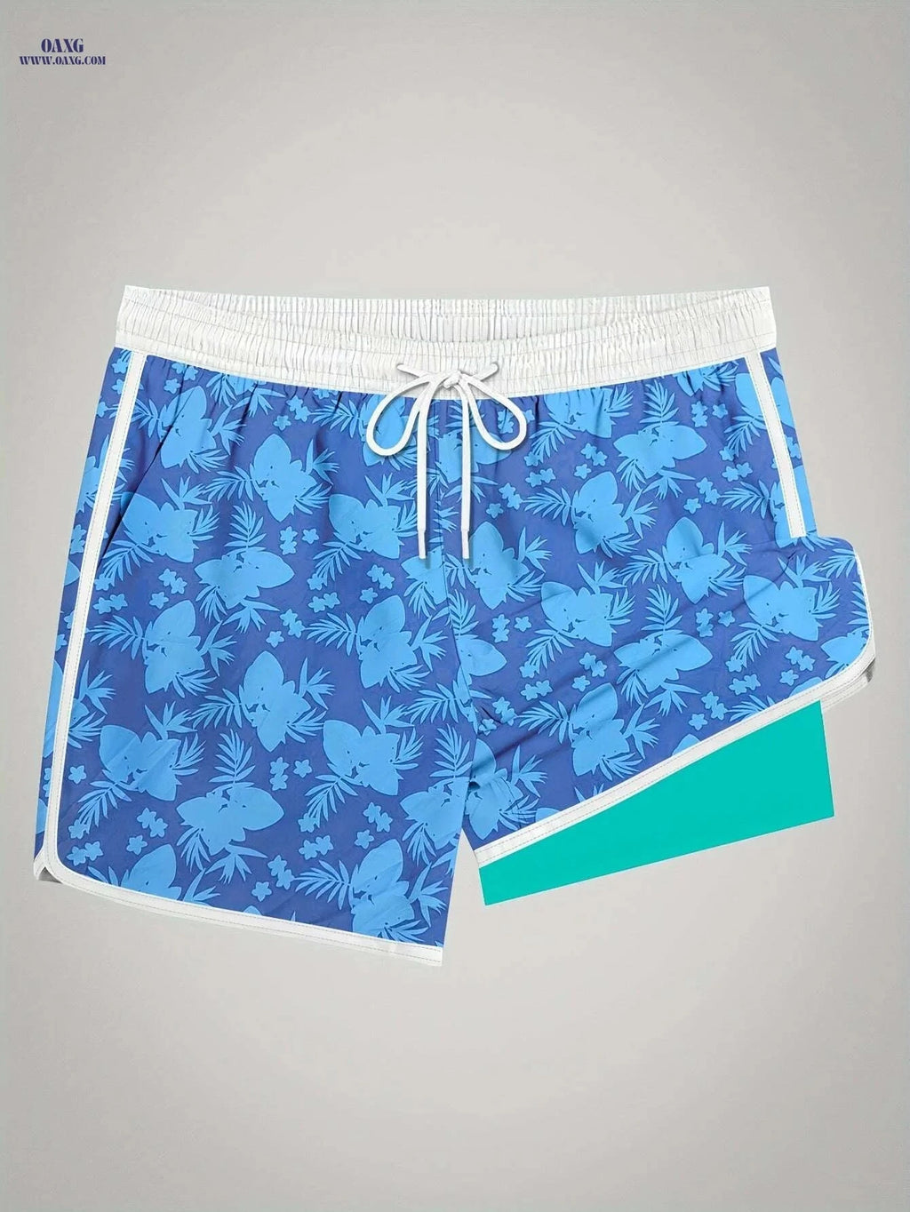 Men's Tropical Print Swim Trunks - Casual Flat Front, Regular Fit   OAXG 