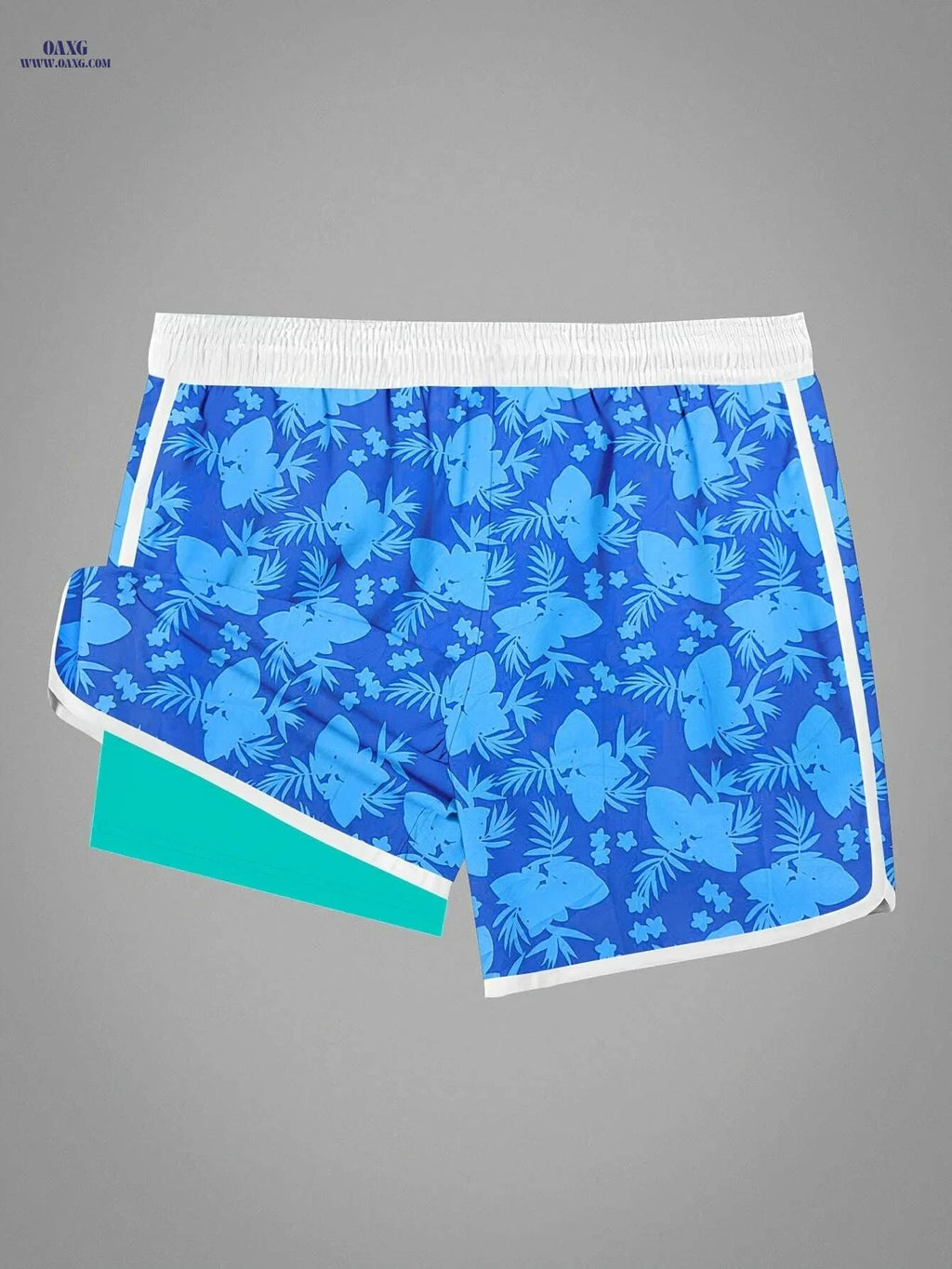 Men's Tropical Print Swim Trunks - Casual Flat Front, Regular Fit   OAXG Blue / S