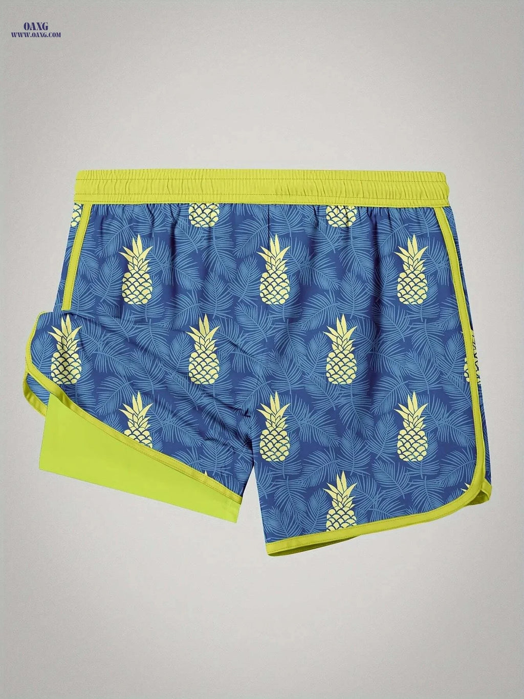 Men's Tropical Print Swim Trunks - Casual Flat Front, Regular Fit   OAXG Blue / S