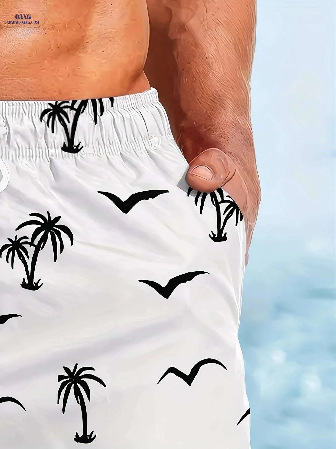 Men's Tropical Print Swim Trunks - Quick-Dry Beach Shorts   OAXG 