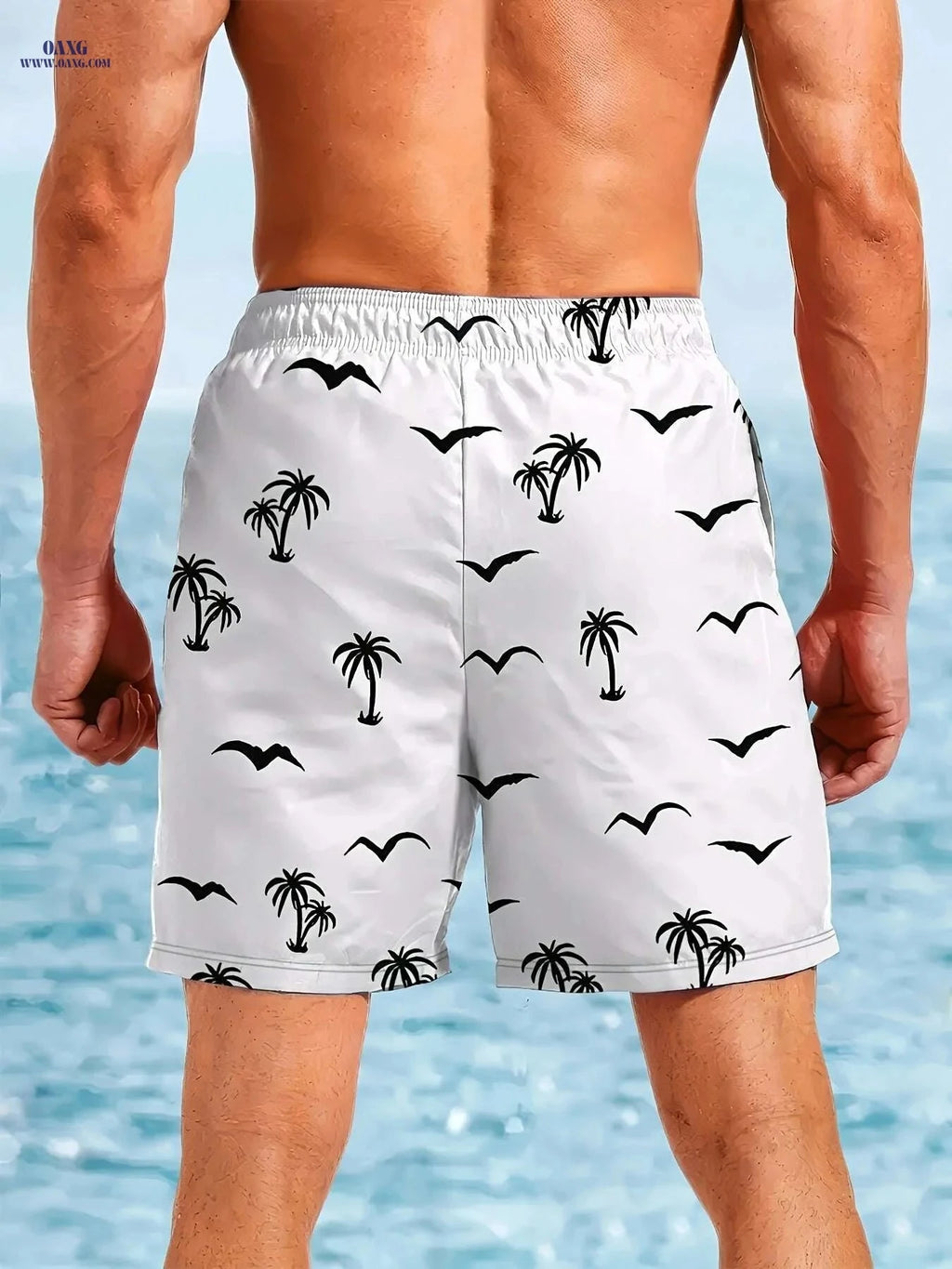 Men's Tropical Print Swim Trunks - Quick-Dry Beach Shorts   OAXG Mixed Color / S