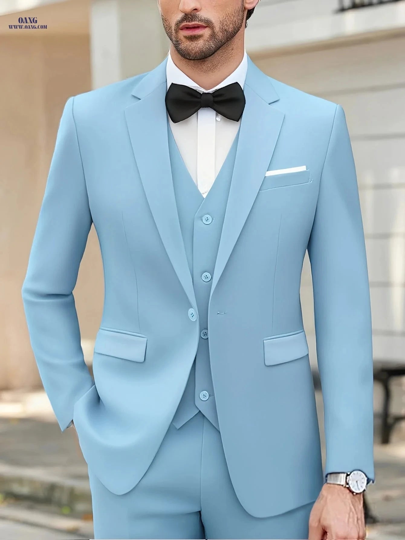 Men's Two-Button Suit Set - Stylish 3pcs for Weddings & Interviews   OAXG Black / FR S
