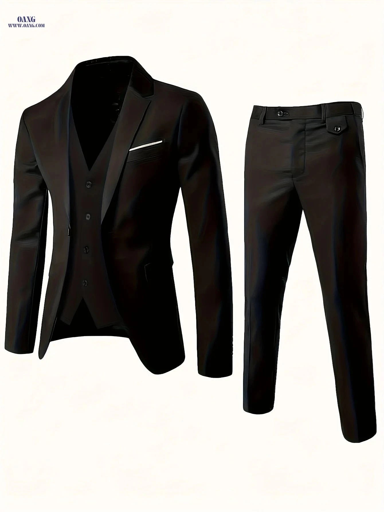 Men's Two-Button Suit Set - Stylish 3pcs for Weddings & Interviews   OAXG Black / FR S