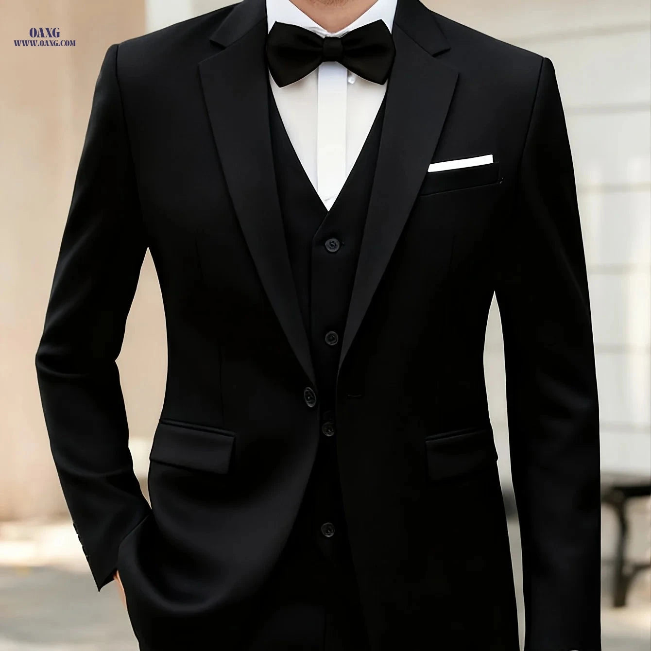 Men's Two-Button Suit Set - Stylish 3pcs for Weddings & Interviews   OAXG Black / FR S