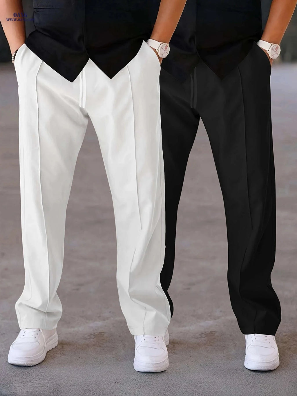 Men's Two-Pack Casual Trousers - Stylish Outdoor Pants, Regular Fit   OAXG Two Packs (black + White) / FR S