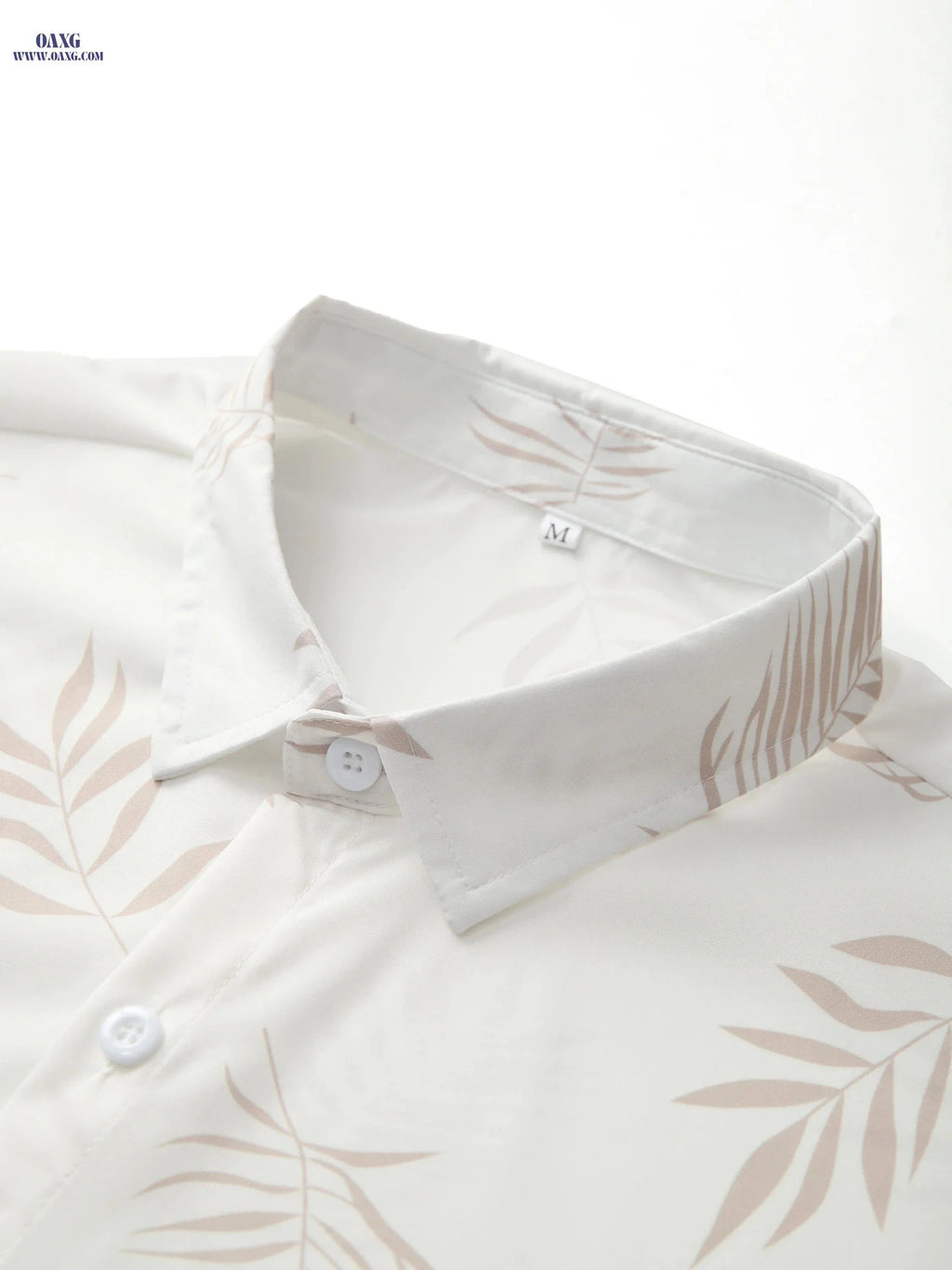 Men's Two-Piece Leaf Print Set - Casual Button-Up Shirt & Shorts   OAXG White / FR S