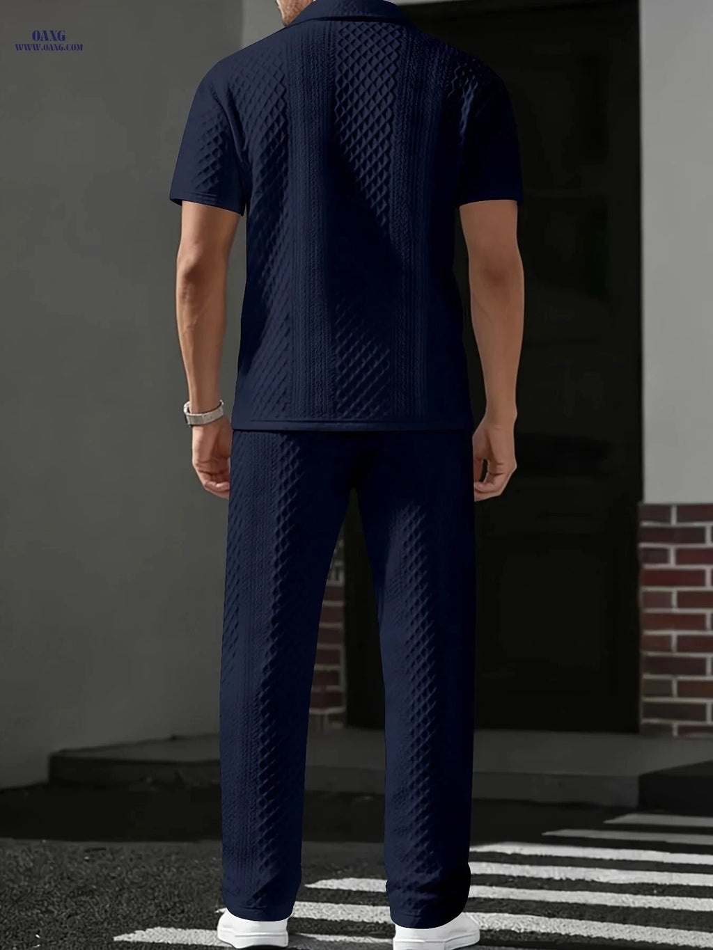 Men's Two-Piece Set - Short-Sleeve Polo & Drawstring Pants   OAXG 