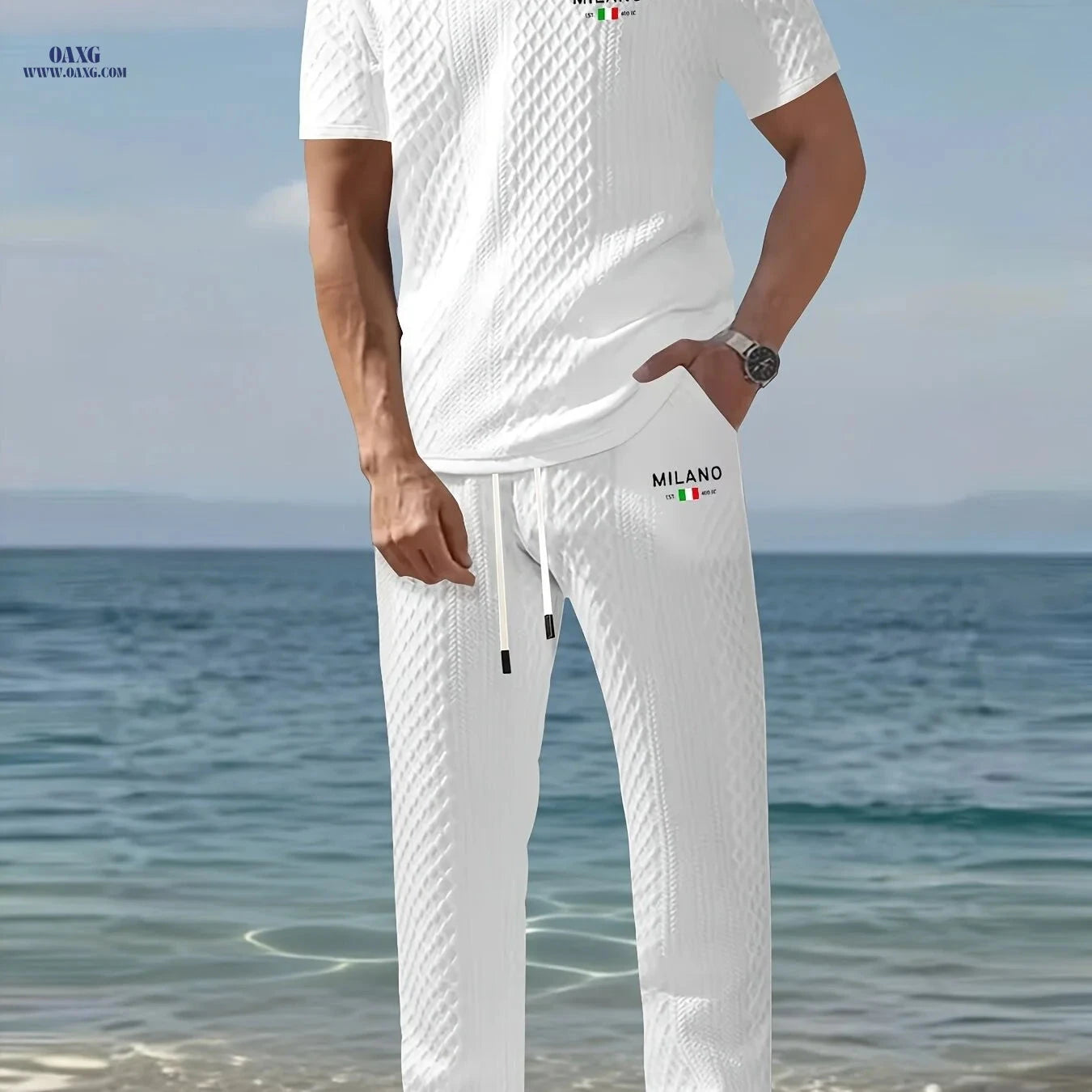 Men's Two-Piece Set - Short-Sleeve Polo & Drawstring Pants   OAXG 