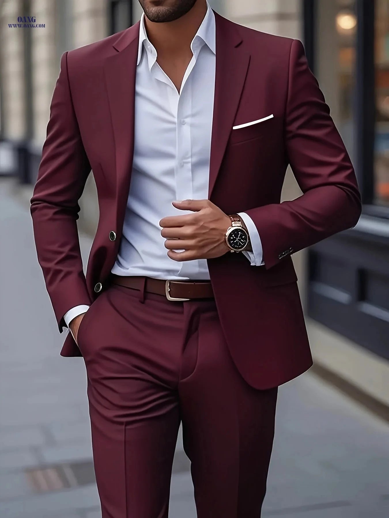 Men's Two-Piece Suit - Business Casual Jacket and Trousers Set   OAXG Beige / FR XS
