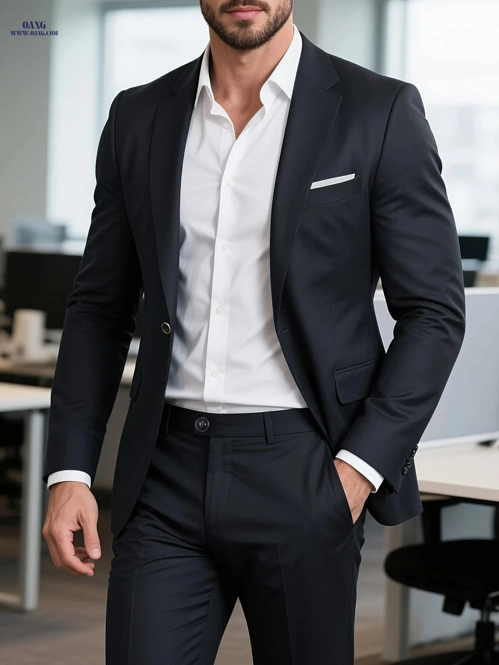Men's Two-Piece Suit - Regular Fit Jacket & Trousers for All Seasons   OAXG 