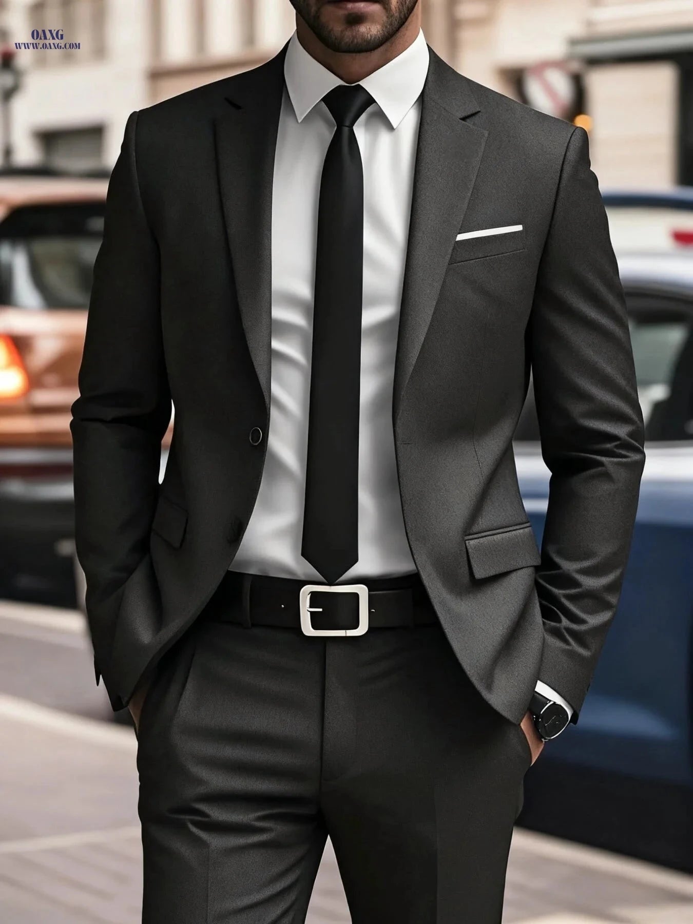 Men's Two-Piece Suit Set - Jacket & Trousers for Events   OAXG Grey / FR XXS