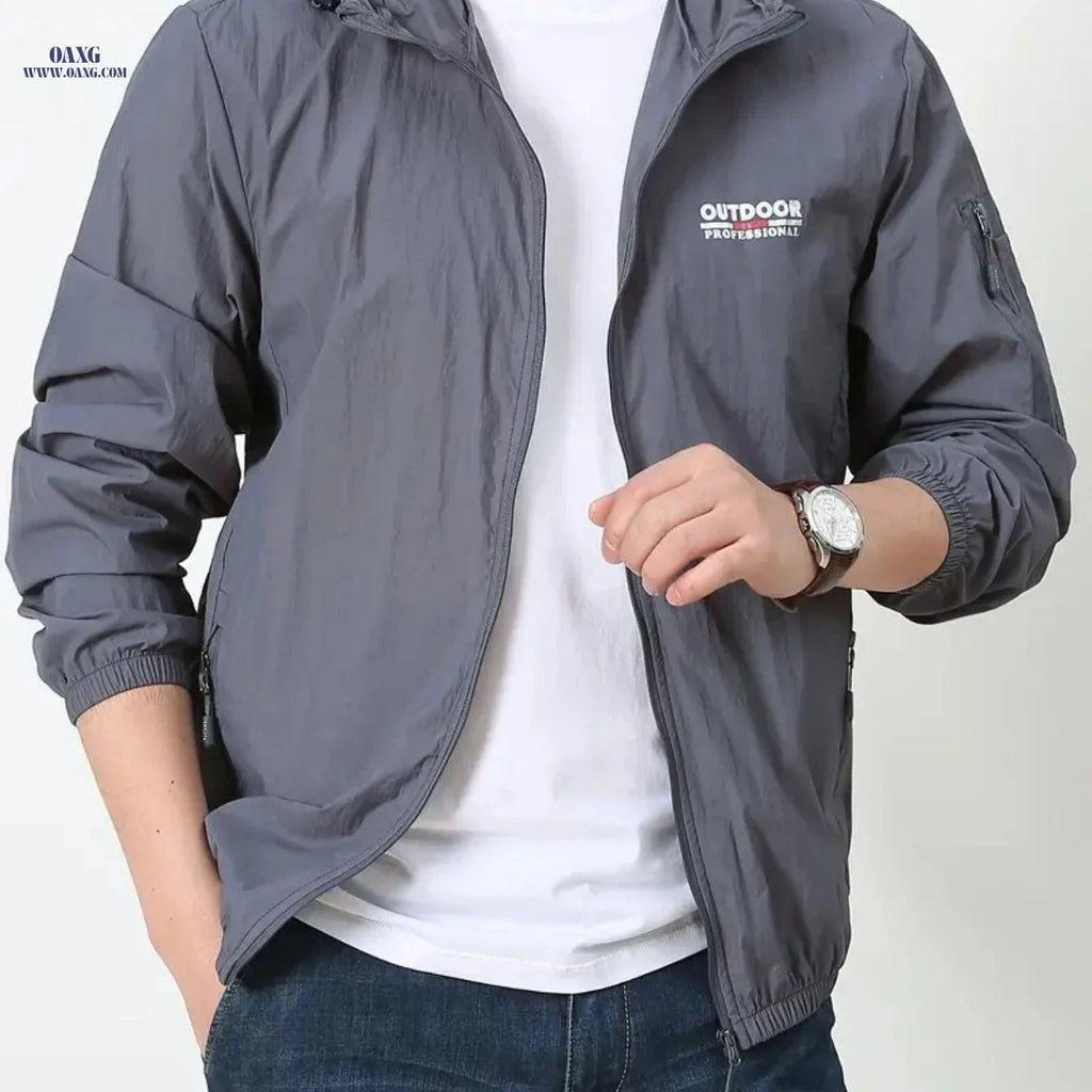 Men's Ultra-Thin Lightweight Summer Jacket with Hood for Outdoor Fun   OAXG Grey / FR XS