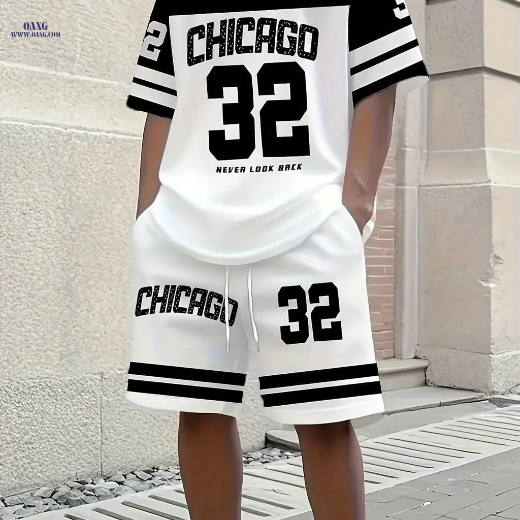 Men’s Urban Theme T-Shirt and Shorts Set - Lightweight Casual Wear   OAXG 