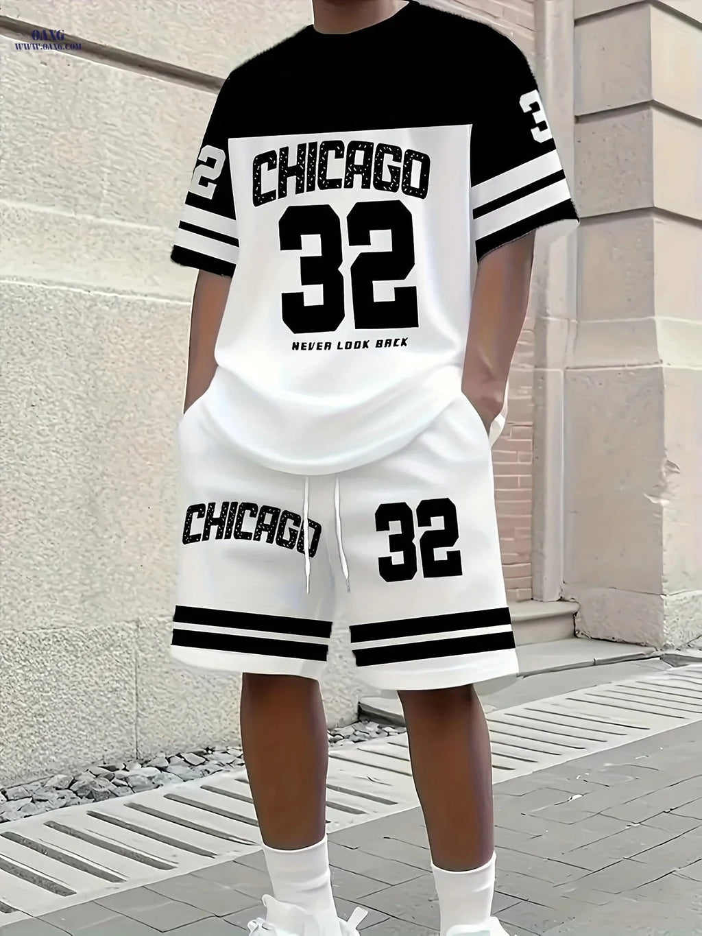 Men’s Urban Theme T-Shirt and Shorts Set - Lightweight Casual Wear   OAXG 